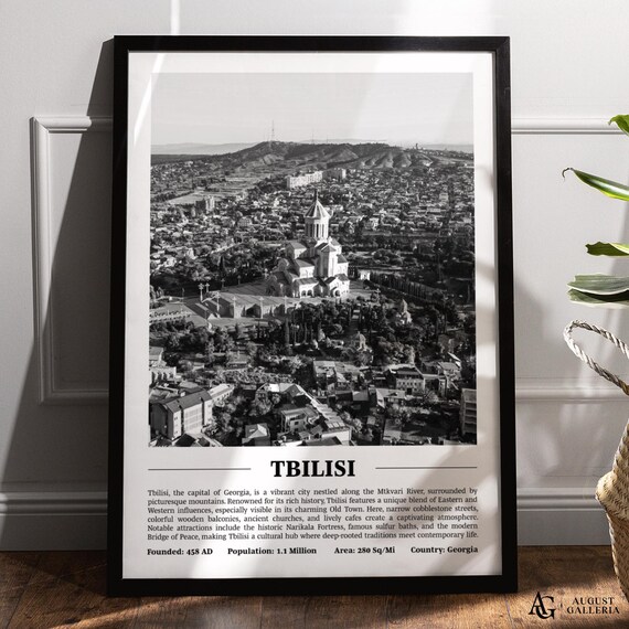 Tbilisi Georgia Old Town Black and White Skyline City Travel Poster