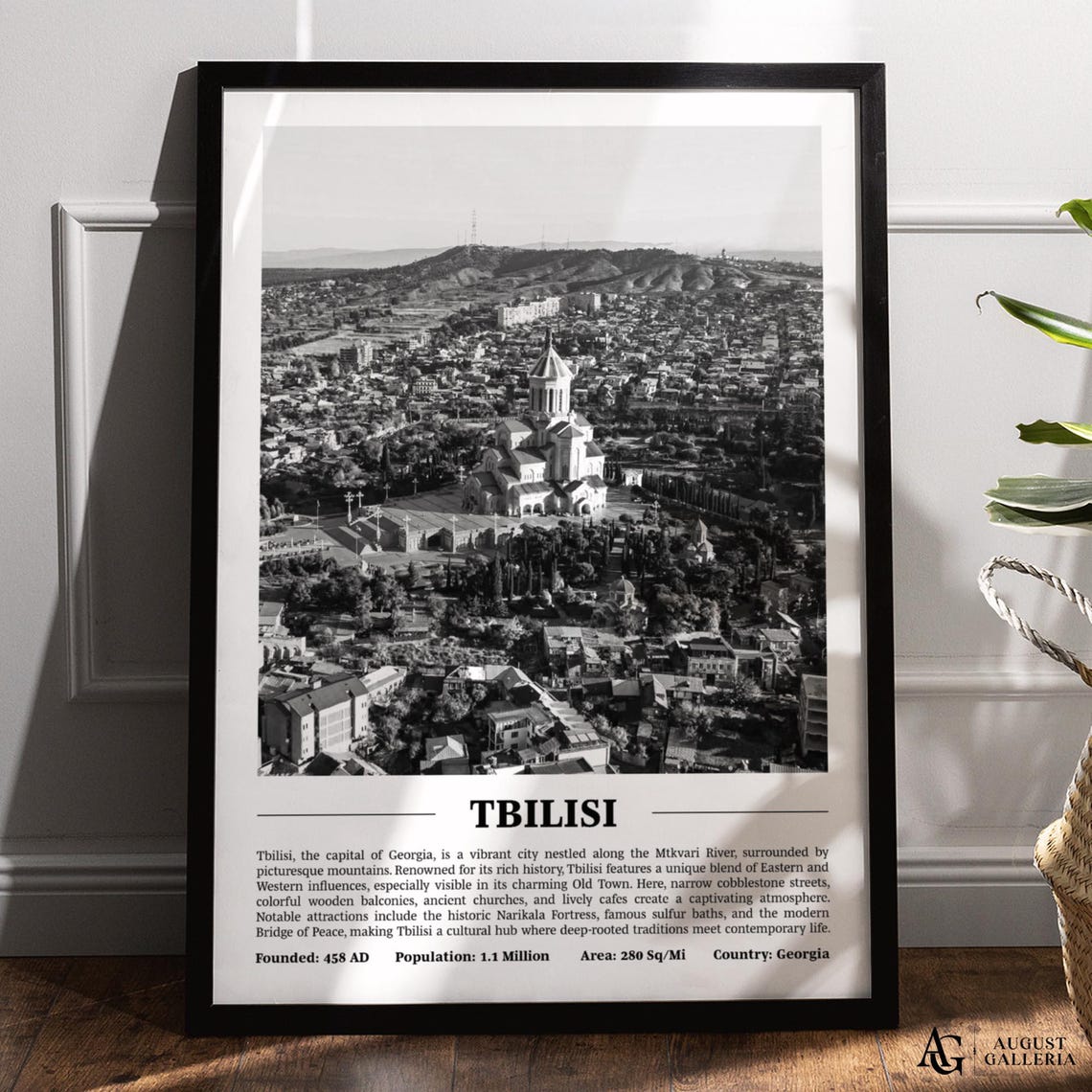 Tbilisi Georgia Old Town Black and White Skyline City Travel Poster
