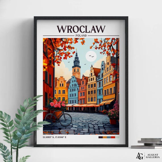 Wrocaw Poland Retro Travel Print Wall Art Framed Canvas Poster Illustration Wanderlust