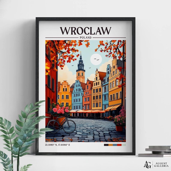 Wroclaw Poland Autumn Old Town Market Square Vintage Travel Poster