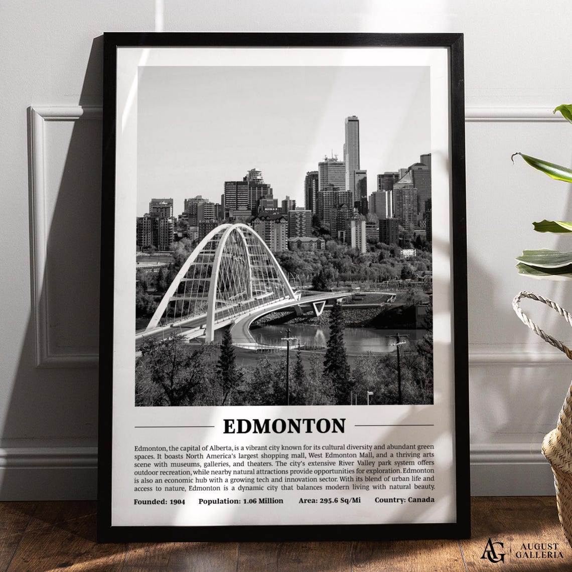 Edmonton Walterdale Bridge Black White Canada City Skyline Poster