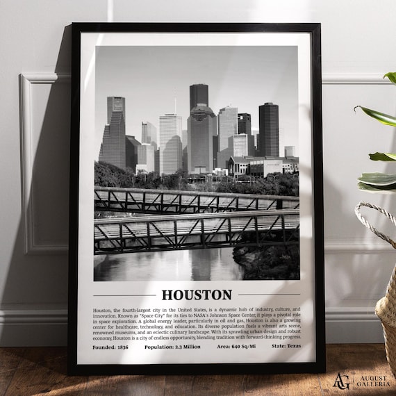Houston Texas Black and White Downtown Skyline City Photo Poster