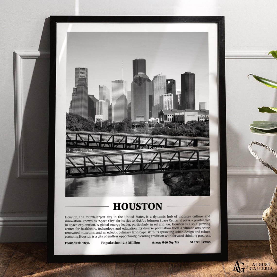 Houston Texas Black and White Downtown Skyline City Photo Poster