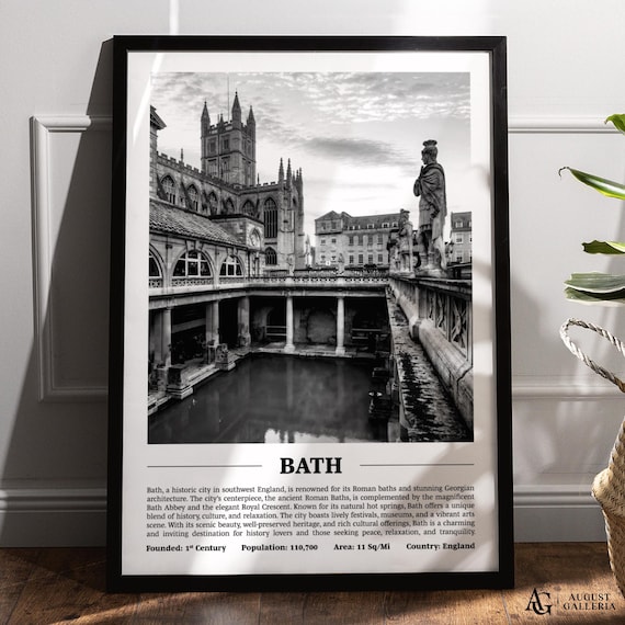 Bath England Roman Baths Black White Print Historic City Profile