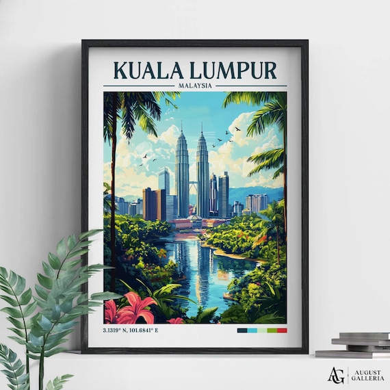 Kuala Lumpur Malaysia Retro Travel Poster Petronas Towers View