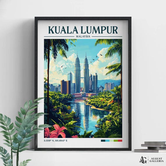 Kuala Lumpur Retro Travel Print Wanderlust Posters Illustration Wall Art Framed Prints Canvas Poster