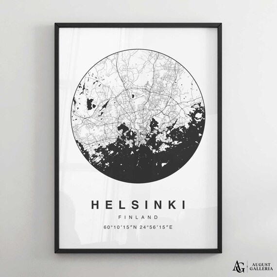 Helsinki Finland Minimalist Circular City Map Poster with Coordinates