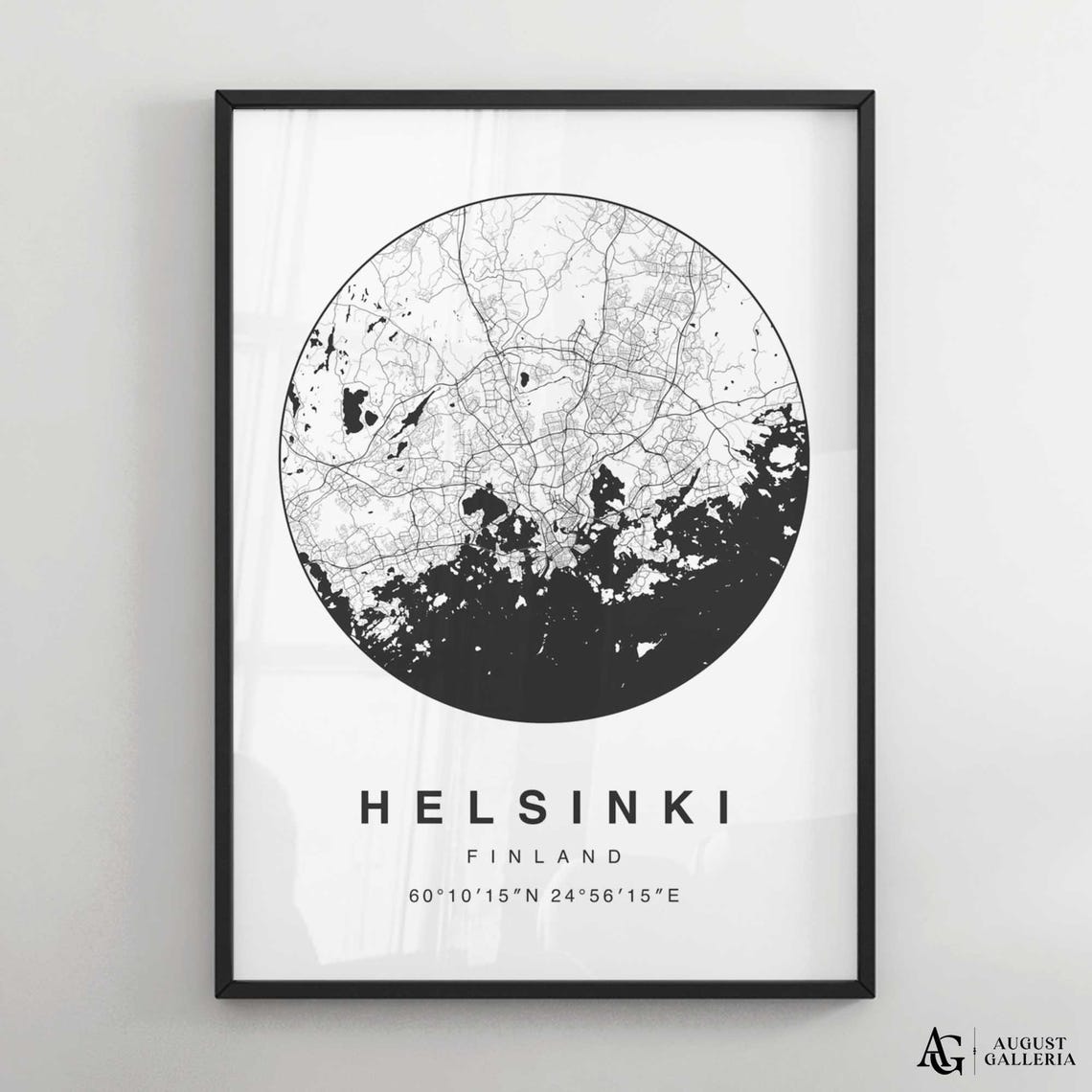 Helsinki Finland Minimalist Circular City Map Poster with Coordinates