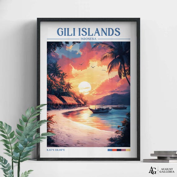 Gili Islands Retro Travel Poster