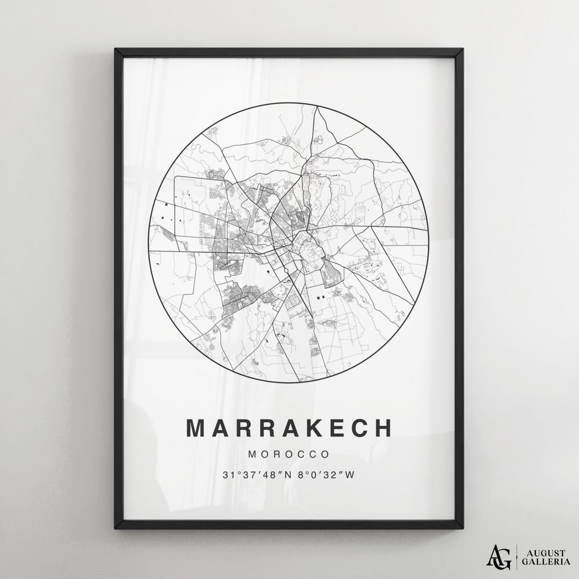 Marrakech Morocco Minimalist City Map Poster with Coordinates Art