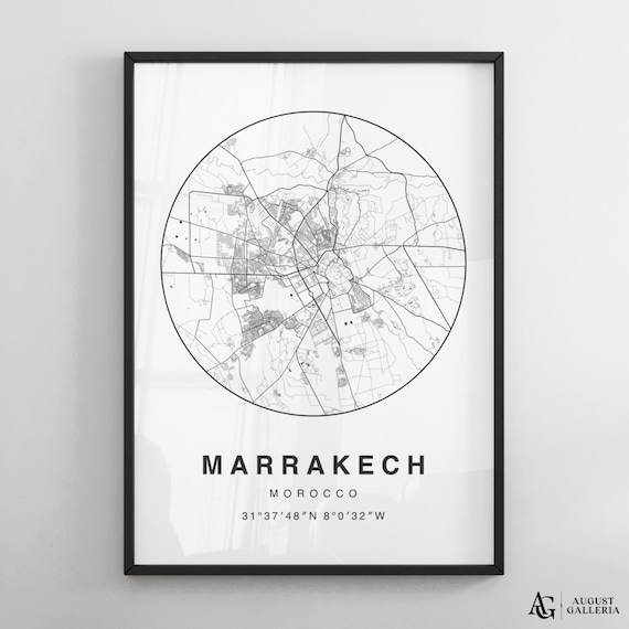 Marrakech Morocco Minimalist City Map Poster with Coordinates Art