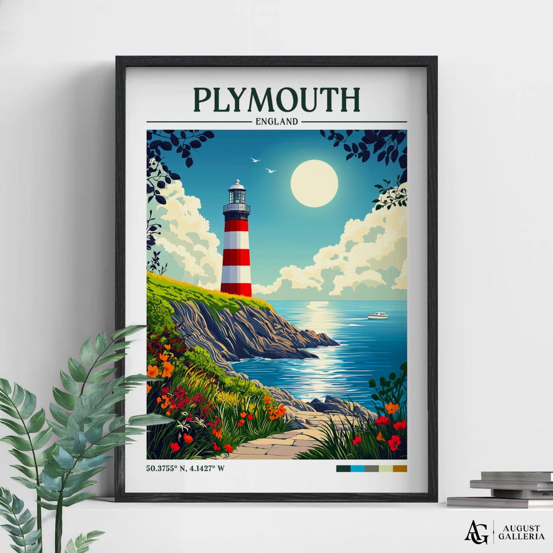 Plymouth England Retro Travel Poster