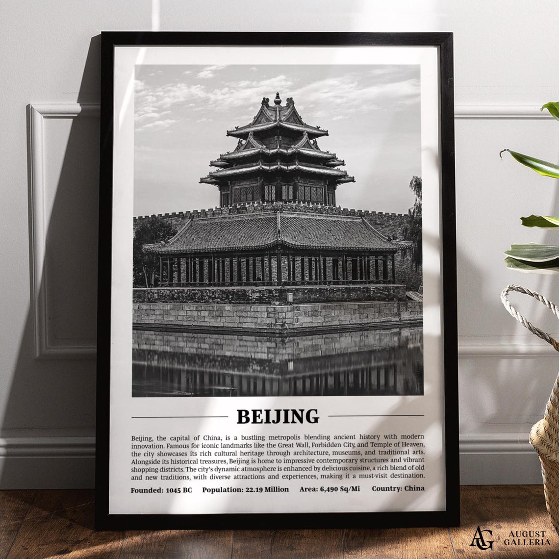 Beijing Forbidden City Black White Print China Travel City Profile
