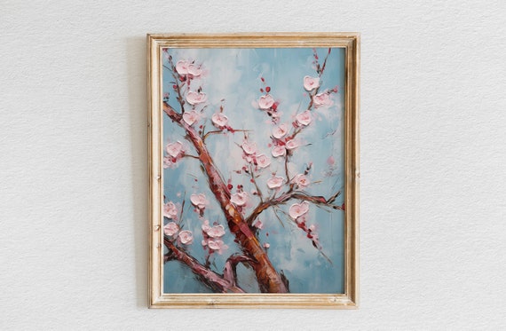 Sakura Serenade Van Goghstyle Blossoms On A Branch Oil Painting Of Blossoming Tree Poster Wall Art Sakura Painting