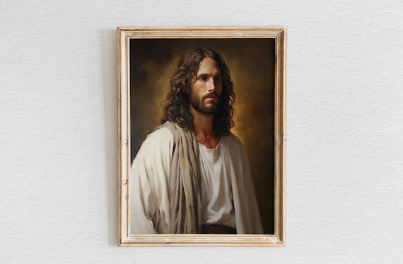 Jesus Christ Three Quarter Portrait Golden Background Oil Painting Poster