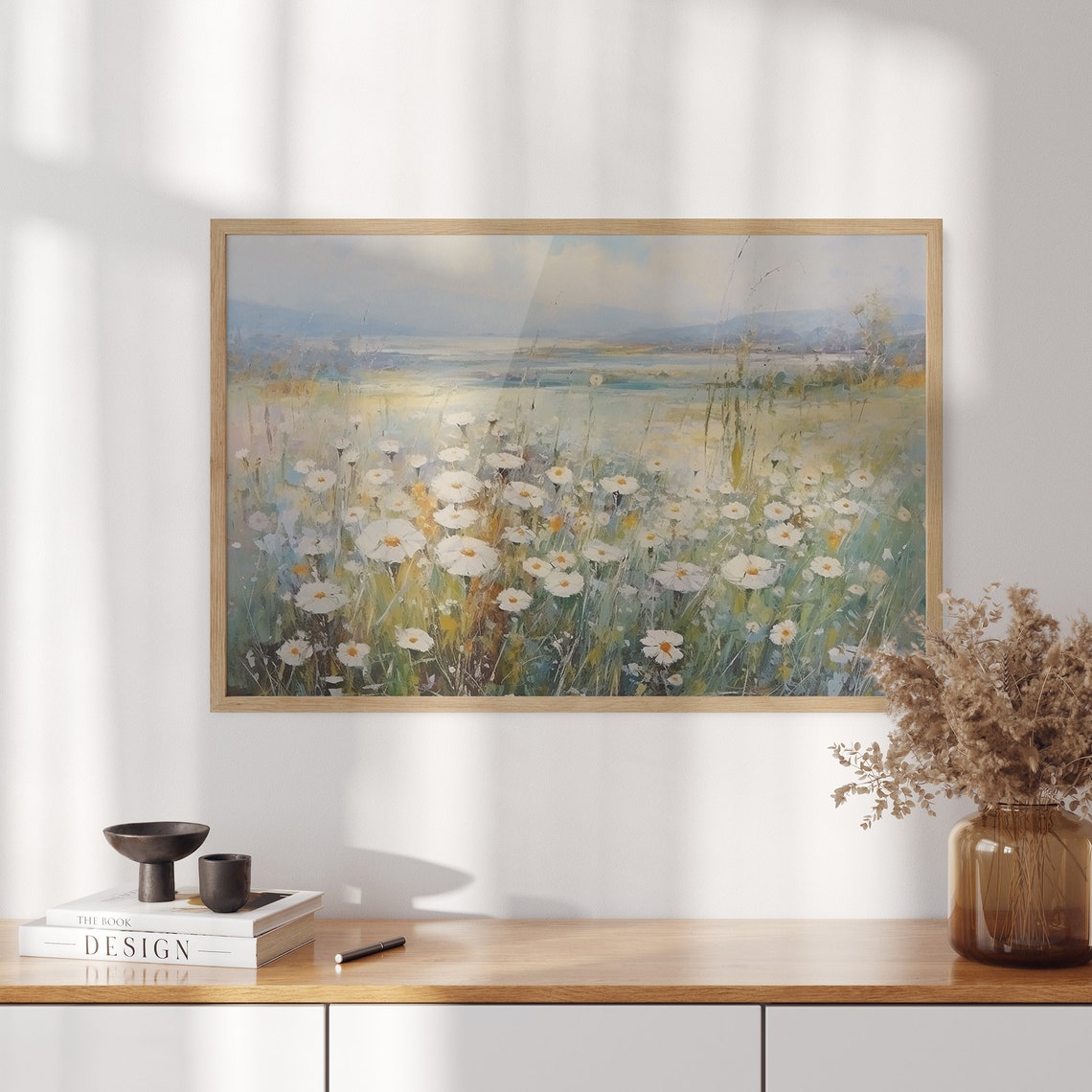 White Wildflower Meadow Impressionist Spring Field Painting Poster - Image 3