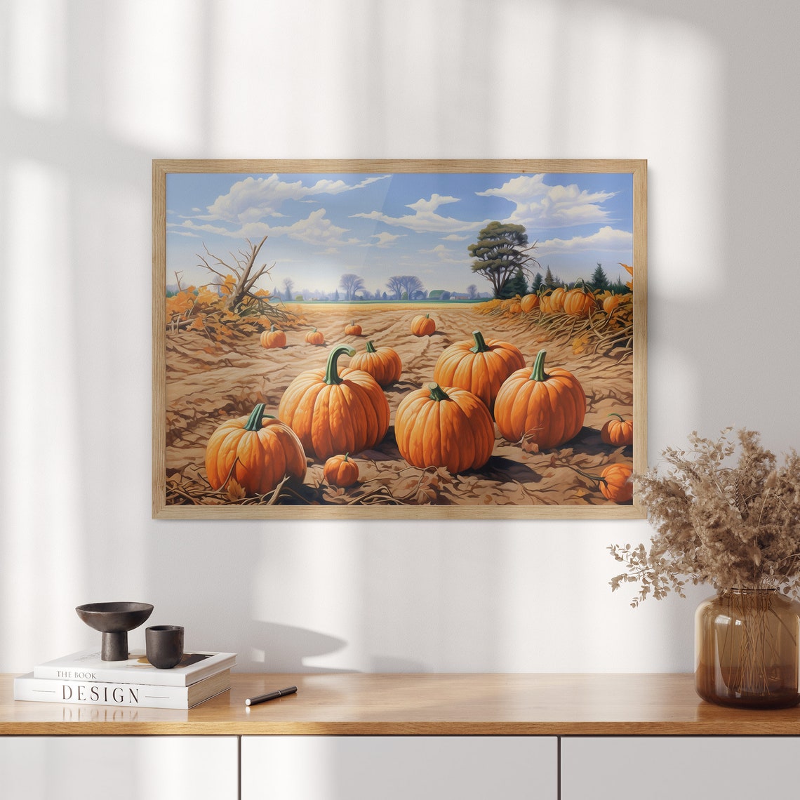 Rows of Pumpkins Stretching Across a Wide Autumn Harvest Field Poster - Image 3
