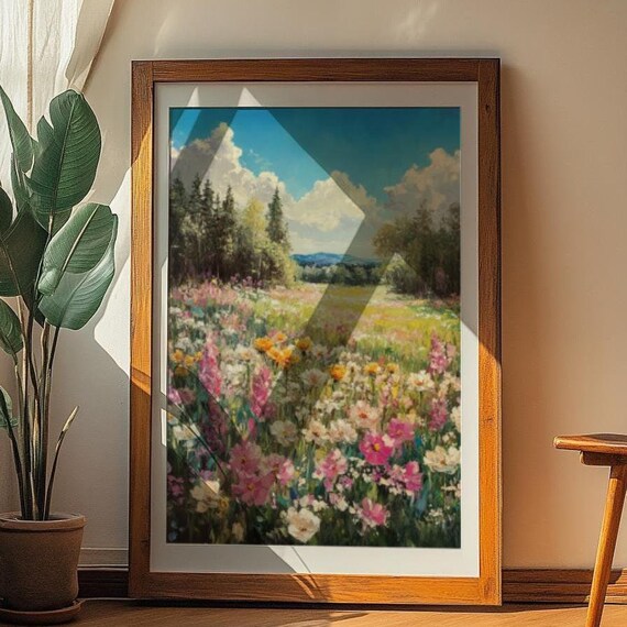 Summer Wildflower Meadow Landscape Painting Cottagecore Poster