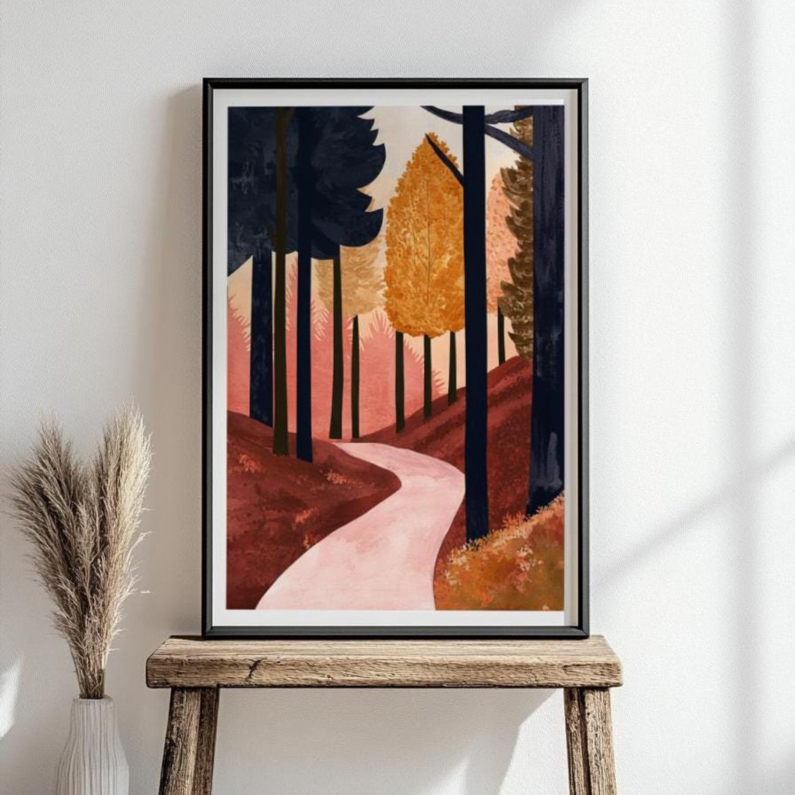 Winding Path Through Abstract Autumn Forest Modern Painting Poster