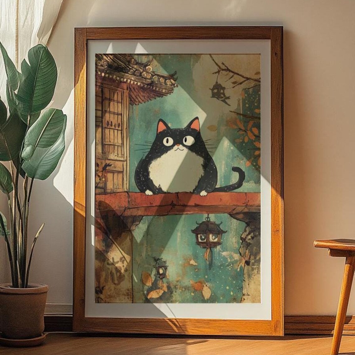 Whimsical Cat Vintage Animal Art, Cozy Home Poster