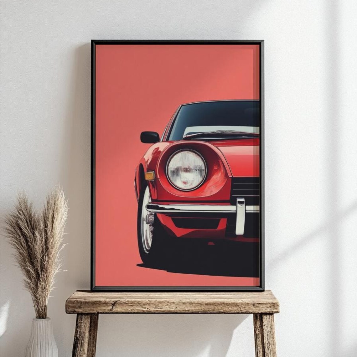 Classic Red Vintage Sports Car Coral Background Automotive Poster
