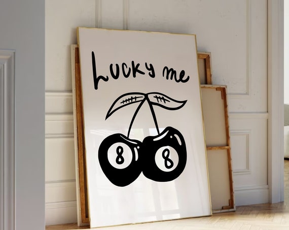 Lucky Me Cherry 8 Ball Wall Art Trendy Retro Y2k Decor Poster Print Bar Cart