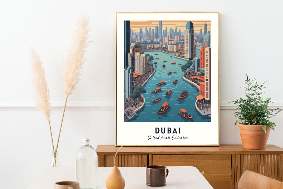 Dubai Creek Traditional Abra Boats Golden Hour UAE Travel Poster - Image 2