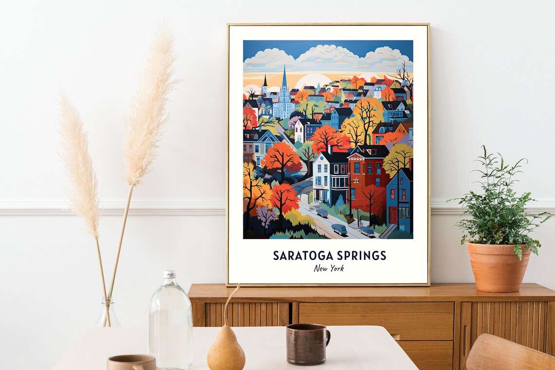 Saratoga Springs New York Autumn Town Colors Hillside Houses Poster - Image 2