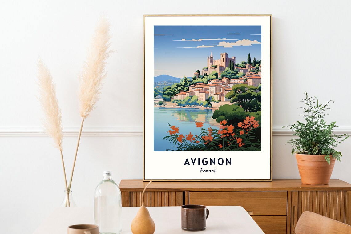Avignon France Historic Riverside Palace City View Provence Poster - Image 2