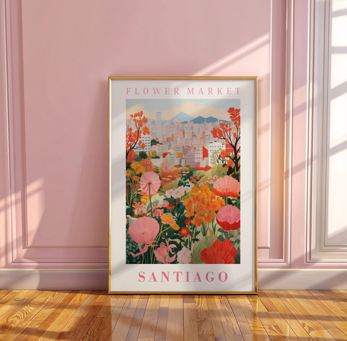 Santiago Flower Market Poster with Andes Skyline Poppy Garden - Image 3