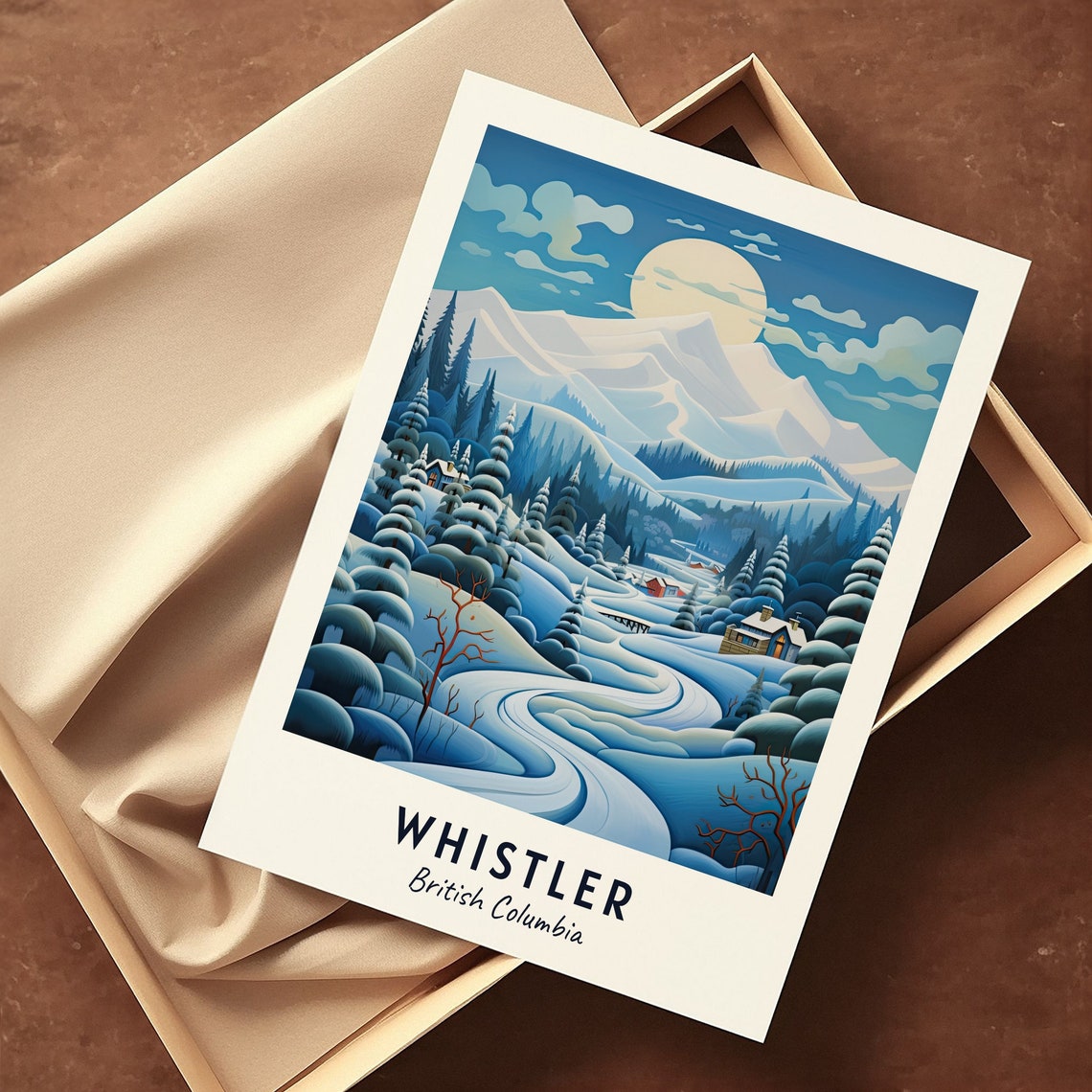 Whistler British Columbia Moonlit Snowy Mountain Valley Night Poster - Image 3