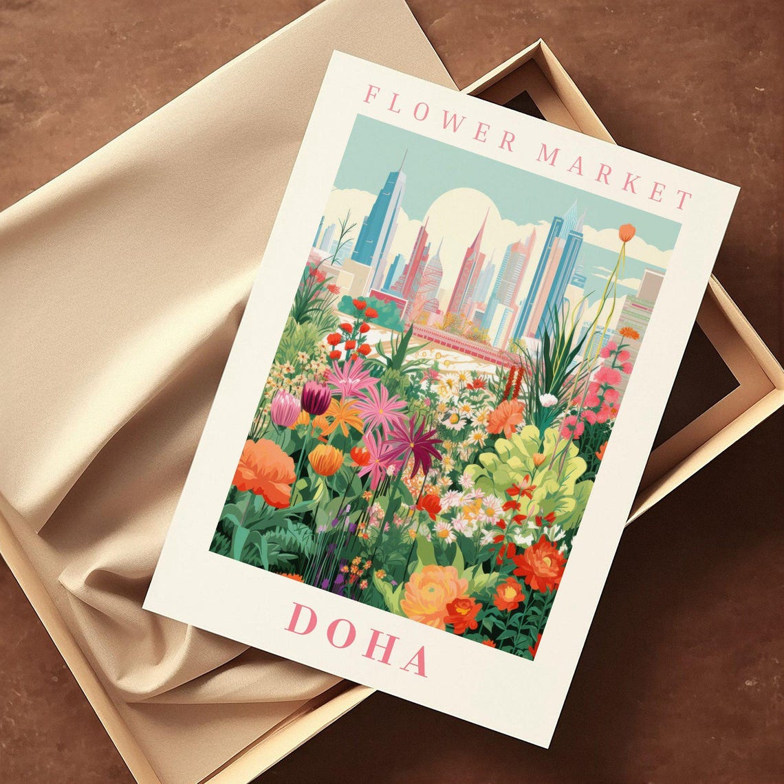 Doha Flower Market Poster with Blue Towers Wildflower Meadow - Image 2