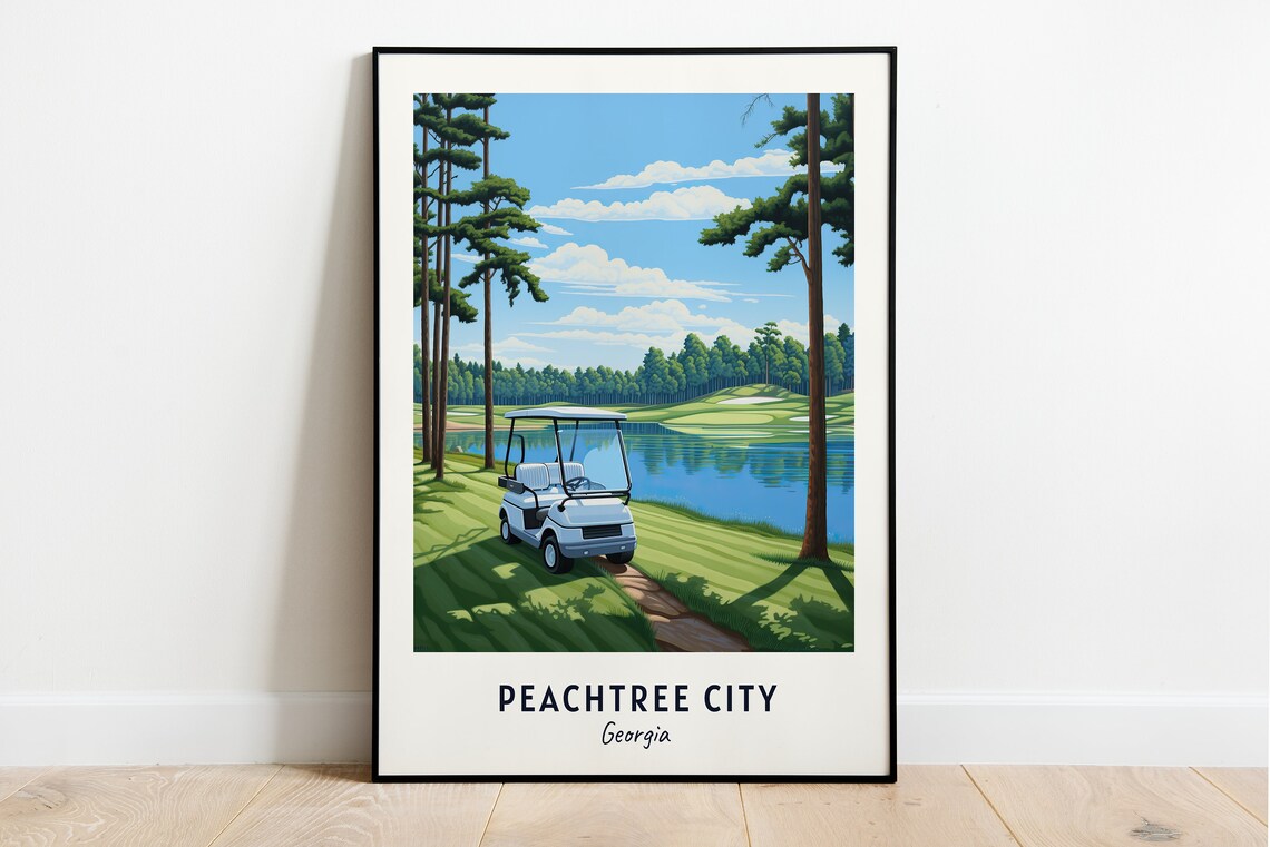 Peachtree City Georgia Lakeside Golf Course Retreat Travel Poster