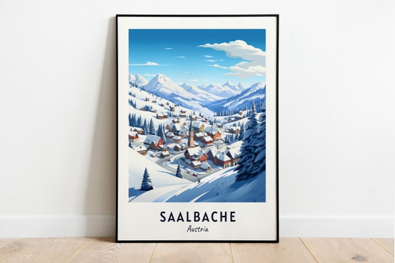 Saalbache Travel Print Saalbache Ski Poster Austria Ski Poster Saalbache Ski Resort Print