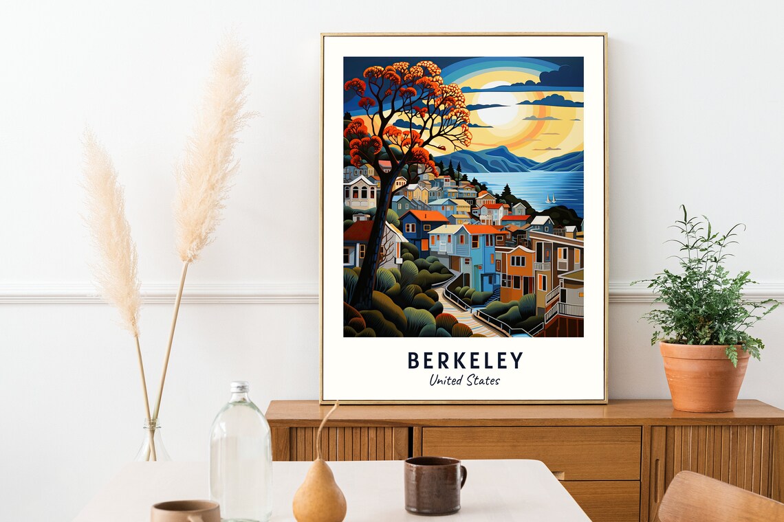 Berkeley United States Hillside Houses And Sunset Over The Bay Poster - Image 2