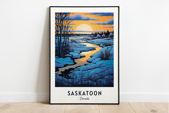 Saskatoon Canada Winter River Sunset Landscape Travel Poster