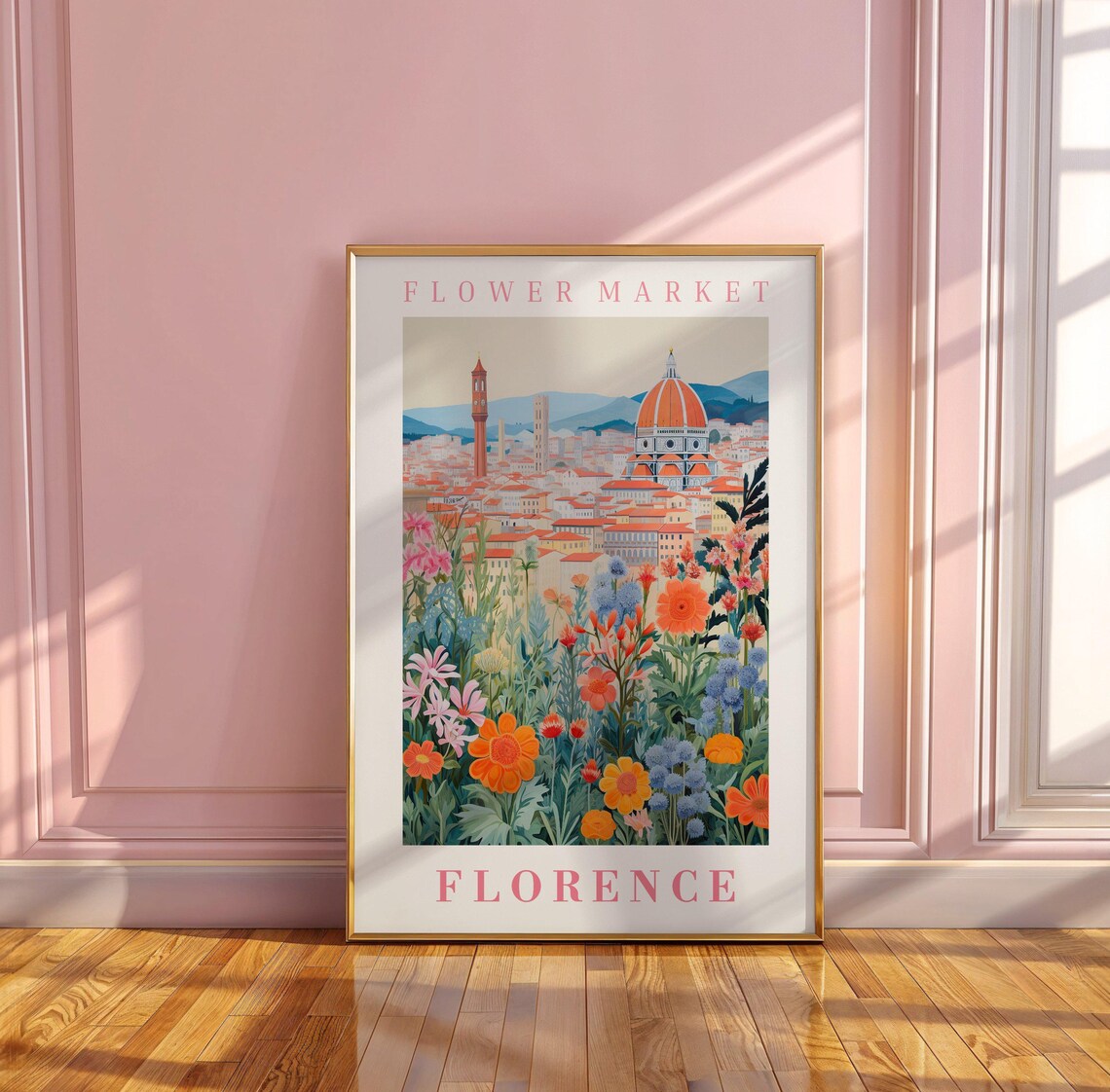 Florence Flower Market Duomo Cathedral View Botanical Travel Poster - Image 3