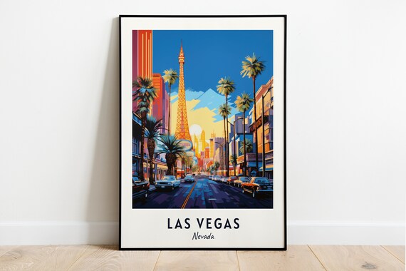 Las Vegas Nevada Daytime Strip Eiffel Tower Palm Trees Poster