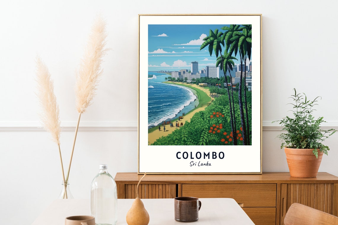 Colombo Palm Beach and Waterfront City Skyline Sri Lanka Travel Poster - Image 2