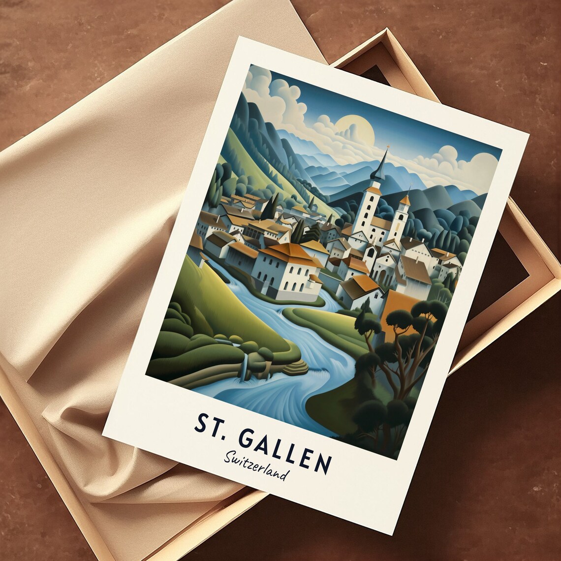 St Gallen Switzerland Alpine Valley Village Church Travel Poster - Image 3