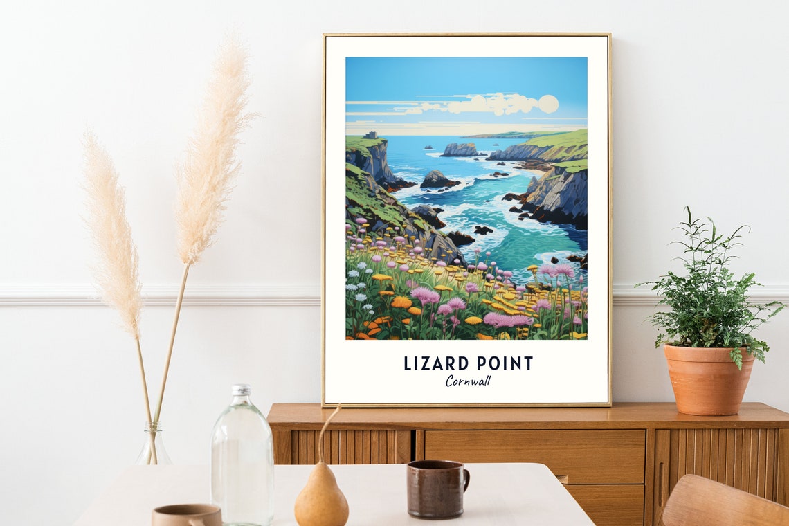Lizard Point Cornwall Cliffs Wildflower Coastline Travel Poster - Image 2