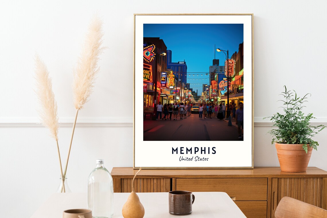 Memphis Tennessee Night Neon Street Music District Travel Poster - Image 2