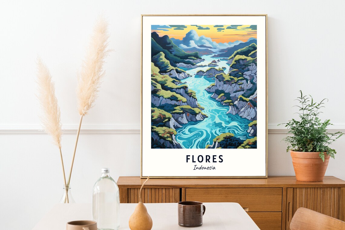 Kelimutu Flores Indonesia Turquoise River Gorge Valley Poster - Image 2