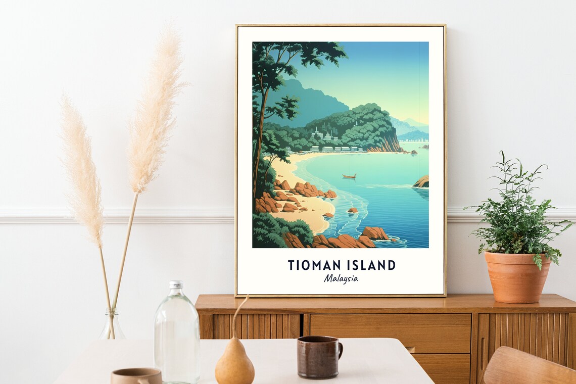 Tioman Island Malaysia Tropical Beach Rocky Cove Travel Poster - Image 2
