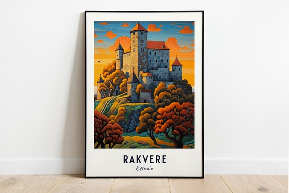 Rakvere Estonia Sunset Castle Autumn Hills Art Travel Poster