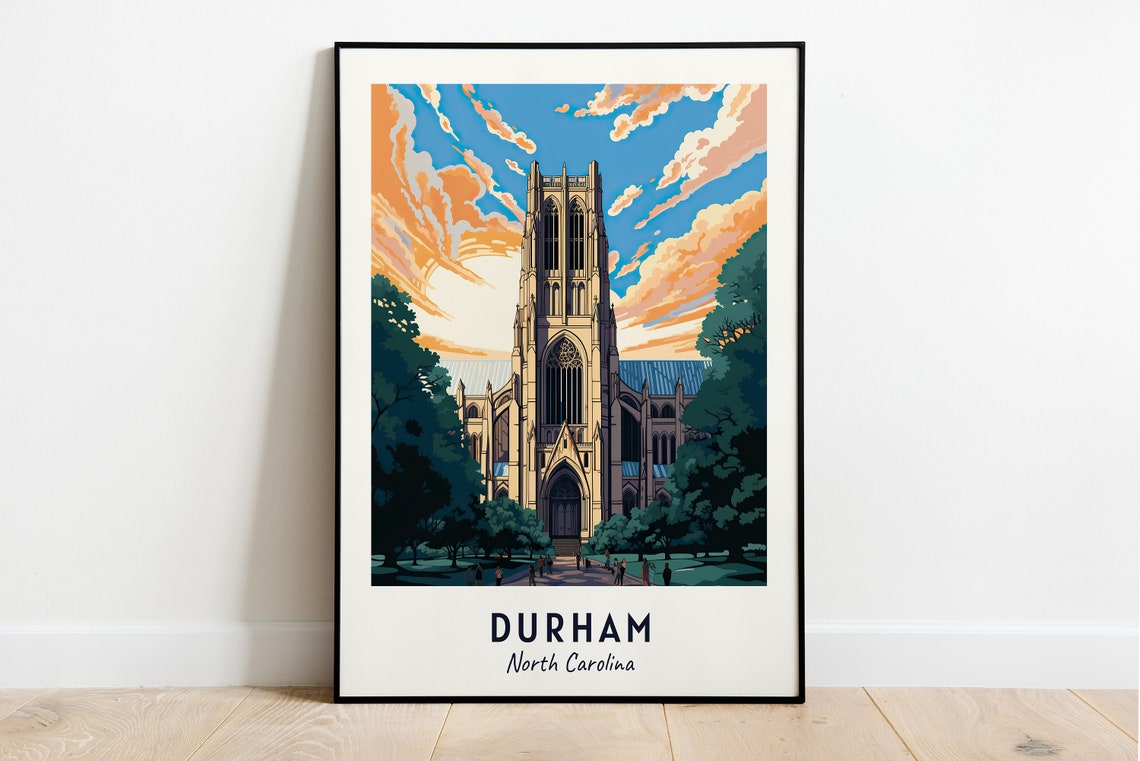 Durham North Carolina Gothic Chapel Sunset Campus Evening Poster