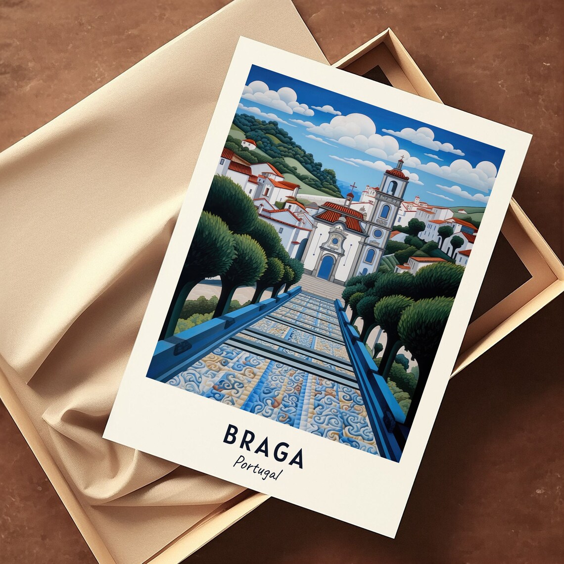 Braga Portugal Church Tiled Staircase Travel Poster Keepsake Art - Image 3