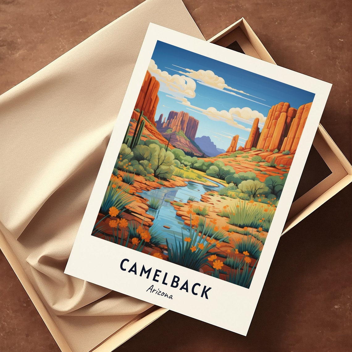 Camelback Arizona Red Rock Desert Stream Wildflower Trail Scene Poster - Image 3