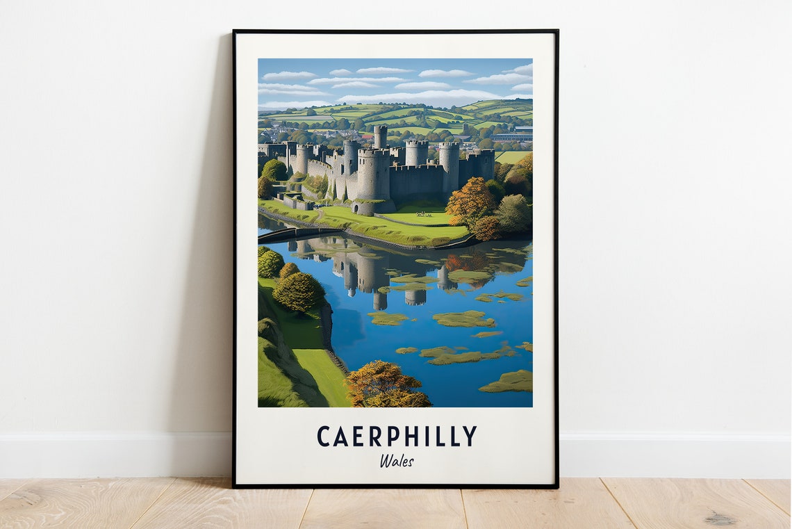 Caerphilly Wales Castle Moat Reflection Medieval Fortress Poster