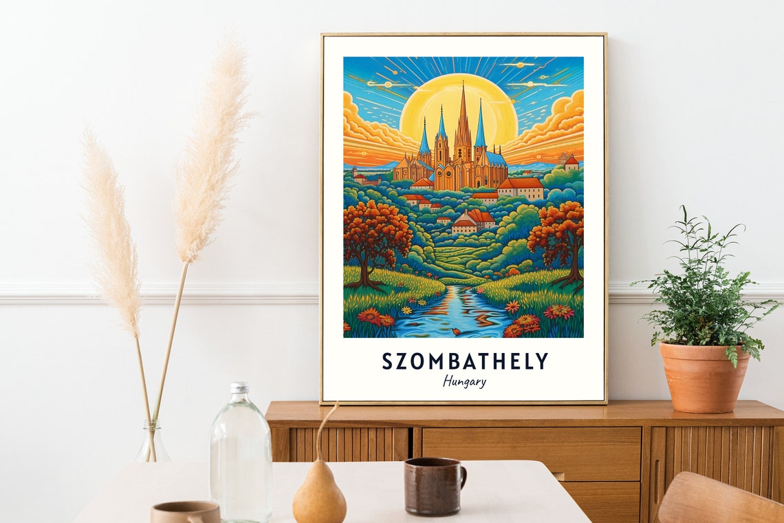 Szombathely Hungary Cathedral Hill Sunset River Travel Poster - Image 2
